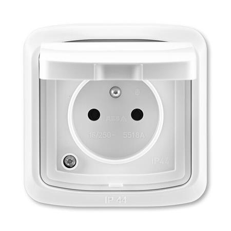 ABB TANGO zásuvka 1-násobná 230V s víčkem, clonky, IP44, bílá