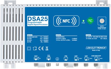 Lem DSP25 program. zesilovač FM/DAB/2xUHF, zisk 60dB/106dBuV, LTE 5G, tlačítka/a