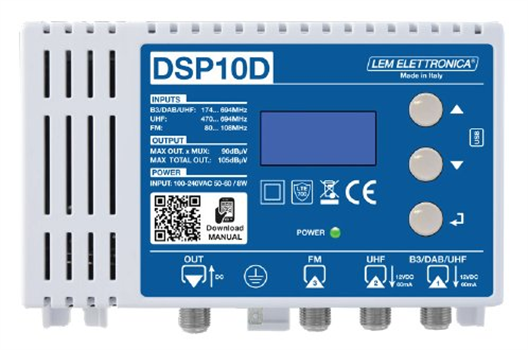 Lem DSP10D program. zesilovač FM/DAB+UHF/UHF, zisk 60dB/90dBuV, LTE 5G, Displej,