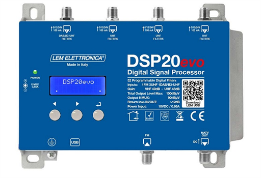Lem DSP20evo program. zesilovač FM/DAB/3xUHF, zisk 45dB/100dBuV, LTE 5G, tlačítk
