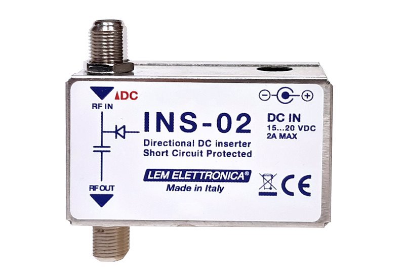 Lem INS-02 napájecí výhybka anténní, 5-900MHz, 15-20V/1A, Ff/jack 5.5/2.1