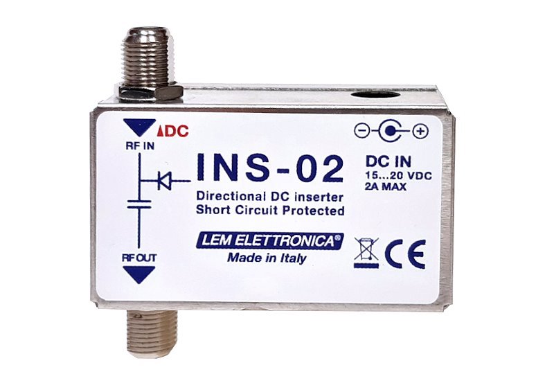 LEM INS-02 napájecí výhybka anténní, 5-900MHz, 15-20V/1A, Ff/jack 5.5/2.1