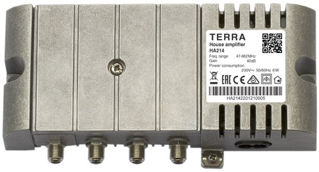Terra HA214 trasový zesilovač 5-862MHz, zisk 40/109dB, 230V