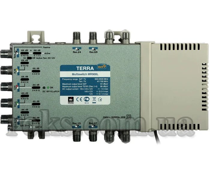 Terra MR908L multiswitch koncový 9/8 pro 2 družice a 8 TV, filtr LTE