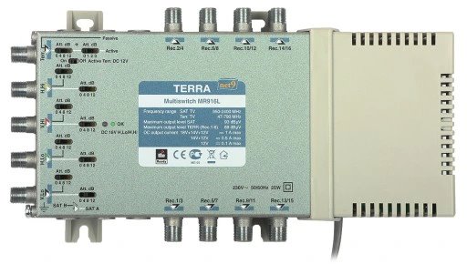 Terra MR916L multiswitch koncový 9/16 pro 2 družice a 16 TV, filtr LTE